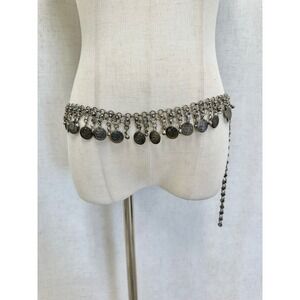 Silver Tone Coin Fringe Chain Belt‎ Womens Boho Festival Waist Chain Belly Dance